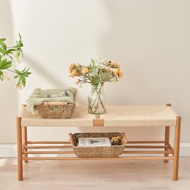 Storage Basket Hand-Woven Large Storage Baskets with Wooden Handles, Seagrass Wicker Baskets for Organizing, 2-Pack - Image 3