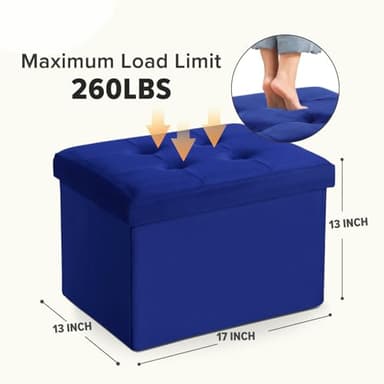 LINMAGCO Storage Ottoman Folding Foot Stool Velvet Foot Rest with Padded Modern Ottoman with Storage for Living Room Puppy Step Stool 17x13x13in(Navy) - Image 2