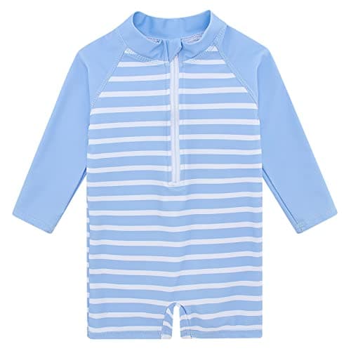uideazone Baby Boys Long Sleeve Swimsuit Blue Striped One Piece Surfing Suits Beach Swimwear Rash Guard , 2-3T - Image 1