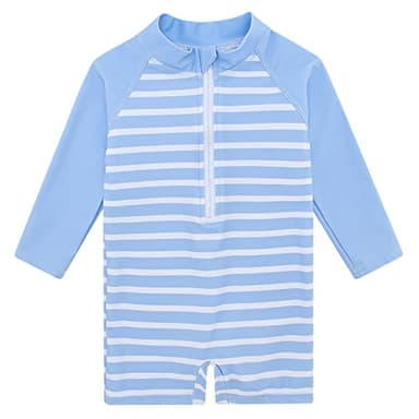 uideazone Baby Boys Long Sleeve Swimsuit Blue Striped One Piece Surfing Suits Beach Swimwear Rash Guard , 2-3T - Image 1