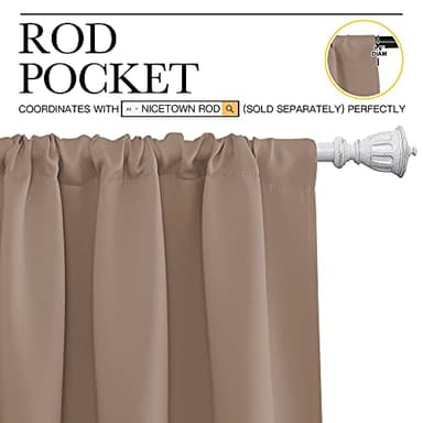 NICETOWN Kids Blackout Curtain Panels - Window Treatment Thermal Insulated Solid Rod Pocket Blackout Drapes for Bedroom (Cappuccino, Set of 2, 52 by 72 Inch) - Image 3