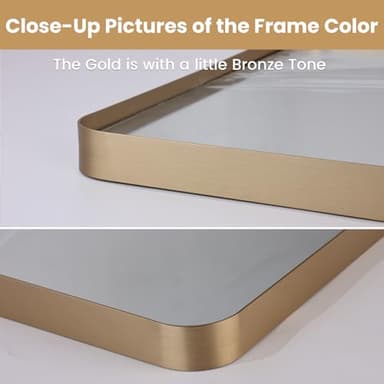 LOAAO 72”X36” Gold Bathroom Mirror, Rounded Rectangle Gold Frame Mirror, Brushed Gold Bathroom Vanity Mirror Wall-Mounted, Anti-Rust, Tempered Glass, Hangs Horizontally or Vertically - Image 3