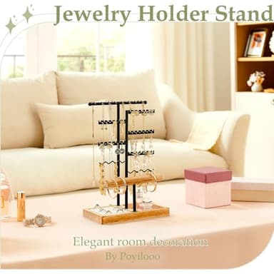 Poyilooo Earring Holder Jewelry Stand, 3 Tier Jewelry Organizer with Ring Holder Tray for Necklace Earring Keychains Bracelet Rings Display Jewelry Tree Stand Christmas Gifts (Carbonized Brown) - Image 2