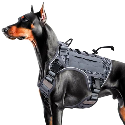 Heavy-Duty Tactical Dog Harness for Large Dogs, No Pull Adjustable Reflective Pet Vest with Molle System, K9 Military-Grade Control for Service Training, Outdoor & 10+ Breeds, Gray Camo, Large - Image 1