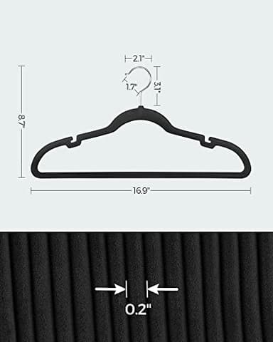 SONGMICS Velvet Hangers 50 Pack, Non-Slip Clothes Hangers, Suit Hangers with Shoulder Notches, Pants Bar, 360° Swivel Hook, Space-Saving, for Closet, Ink Black UCRF029B05 - Image 6