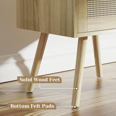 SUPERJARE Nightstands Set of 2, Night Stands with Charging Station & PE Rattan Decor Drawer, Bed Side Tables with Solid Wood Feet, End Table, for Bedroom, Living Room - Natural - Image 7