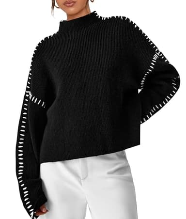 PRETTYGARDEN Women's Chunky Knit Sweaters 2025 Fall Long Sleeve Mock Neck Oversized Pullover Tops Winter Fashion Clothes (Black,Small) - Image 1