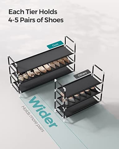 SONGMICS 3-Tier Shoe Rack, Shoe Storage for Hallway Closet, Slim and Space-Saving, Metal Frame, Non-Woven Fabric Shelves, Black ULSH053B01 - Image 5