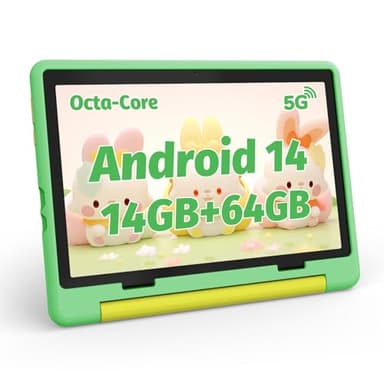 ZOFYWNAS Kids Tablet 10 Inch Android 14 Tablet for Kids Ages 3-12, Octa-Core with Case, Parental Controls,14GB+64GB Storage (TF Expand 1TB), 5G WiFi, BT5.3, Green - Image 1