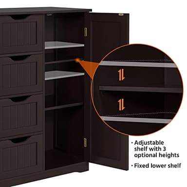 Yaheetech Large Bathroom Floor Cabinet with 4 Drawers and Single Door Cabinet, Freestanding Storage Cabinet for Living Room Kitchen Hallway, Espresso - Image 7