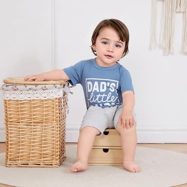 Kupretty Toddler Baby Boy Summer Clothes Letter Graphic Short Sleeve Shirt T-Shirt Tops + Casual Shorts Outfit Set (Dad's Little Dude Blue, 3-6 Months) - Image 3