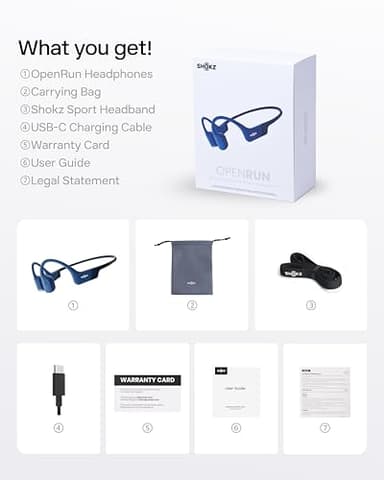 SHOKZ OpenRun with USB-C Charging - Open-Ear Bluetooth Bone Conduction Sport Headphones - Sweat Resistant Wireless Earphones for Workouts and Running - Built-in Mic, with Hair Band - Standard - Blue - Image 9
