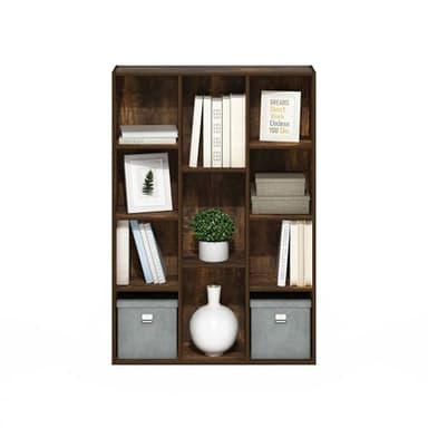 Furinno LUDER Book Shelf, 11-Cube Bookshelf, Reversible Bookcase, 9.4" x 29.1" x 41.7", for Living Room, Bedroom, Home Office, Amber Pine - Image 4