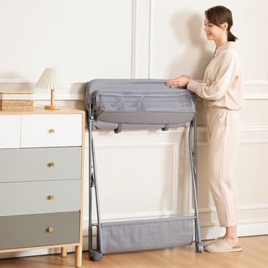 Baby Changing Table with Wheels, Maydolly Portable Adjustable Height Folding Diaper Station with Nursery Organizer & Storage Rack for Newborn Baby and Infant (Light Grey) - Image 7