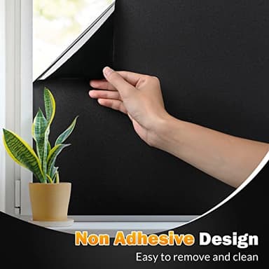 rabbitgoo Blackout Window Film, Sun Blocking Privacy Cover for Glass, Removable Opaque Room Darkening Dark Black Out Window Covers Tint Shades for Home Day Sleep Light Blocker 17.5 x 118.1 Inches - Image 4