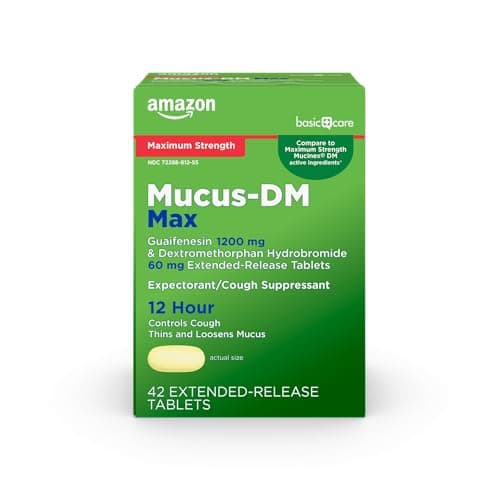 Amazon Basic Care Maximum Strength Mucus DM, Expectorant and Cough Suppressant Extended-Release Tablets, 42 Count - Image 1