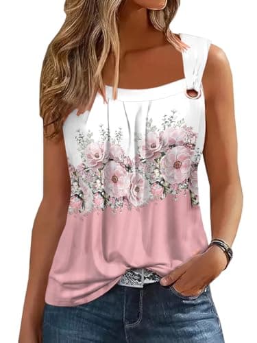 Womens Tank Tops Summer Sleeveless Square Neck O Ring Shoulder Basic Cami Top Loose Casual Dressy T Shirts - Image 1