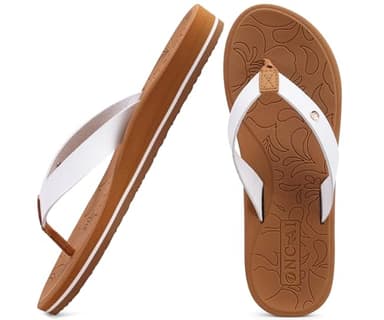 ONCAI Womens Flip Flops Arch Support Yoga Mat Summer Beach Leather Woman Dressy Thong Sandal for Women 2025 with Plantar Fasciitis Walking Ladies Sandal Outdoor Rubber Soles White/Khaki Size 7.5 - Image 1