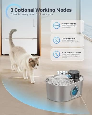 Wireless Cat Water Fountain: Battery Operated Stainless Steel Pet Fountain, Automatic Cordless Water Dispenser Indoor, Metal Faucet Bottle for Drinking, Rechargeable Dog Water Bowl with 1 Filter - Image 7