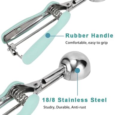 HOMURE H Cookie Scoop 2 Tablespoon, Size #40 Cookie Dough Scoop, 2 Tbsp/ 30 ml/ 1 oz Cookie Scoop for Baking, Mint, Spring-Loaded Scoop, Comfortable Grip - Image 4