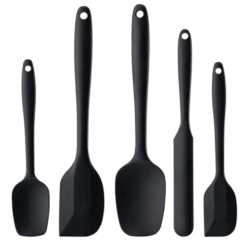 Silicone Spatula Set, 5 Piece Food Grade Rubber Spatulas for Baking, Cooking, and Mixing High Heat Resistant Non Stick Dishwasher Safe BPA-Free (Black) - Image 1