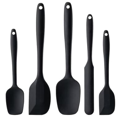 Silicone Spatula Set, 5 Piece Food Grade Rubber Spatulas for Baking, Cooking, and Mixing High Heat Resistant Non Stick Dishwasher Safe BPA-Free (Black) - Image 1