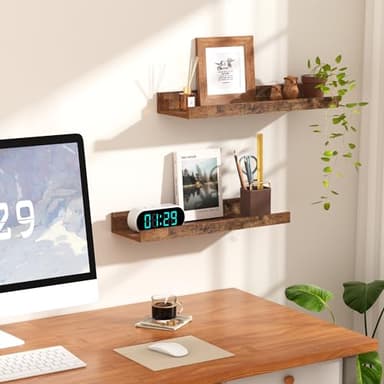 upsimples Floating Shelves for Wall, Wall Shelves for Decor Storage Set of 6, Wall Mounted Wood Shelf for Bedroom, Living Room, Bathroom, Kitchen, Picture Ledge Shelf, Brown - Image 4