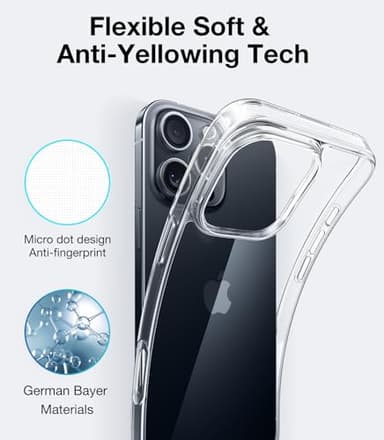 TORRAS Crystal Clear for iPhone 16 Pro Case, Ultra-Thin, Non-Yellowing, Military Protection, Slim Fit Silicone TPU Cover for iPhone 16 Pro Phone Case, Soft, Clear, 6.3 inch - Image 5