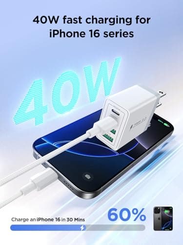 40W USB C Charger Block, 2Pack 4-Ports Type C Fast Phone Charging Cube with 6FT USBC to USBC Cord, Multiport Wall Plug Power Brick Box Compatible with iPhone, Samsung, iPad Pro, Cellphones Charger - Image 3