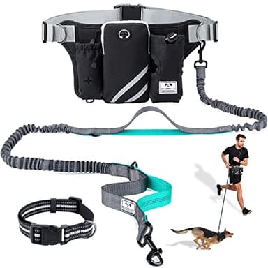 SHINE HAI Retractable Hands Free Dog Leash with Dual Bungees for Dogs, Adjustable Waist Belt Bag, Reflective Stitching Leash for Running Walking Hiking Jogging Biking (for 1 Dog) - Image 1