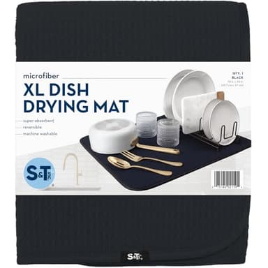 S&T INC. Dish Drying Mat XL, 18” x 24”, Absorbent Microfiber Kitchen Counter Mat, Dish Drying Pad for Dishes, Utensils, Pots and Pans, Extra Large, Black - Image 8