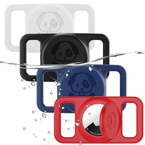 4 Pack Waterproof AirTag Dog Collar Holder Compatible with Apple AirTag, Silicone Hidden Loop Holder for Airtag Tracker, Anti-Lost Dog Collar Air Tag Accessories(Black,White,Red,Blue) - Image 1