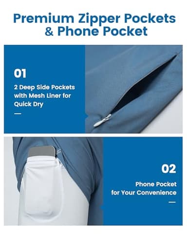 maamgic 5inch Mens Swimming Trunks with Compression Liner 2-in-1 Swim Trunks Stretch Quick Dry Swim Shorts with Zipper Pockets Blue and White Medium - Image 4