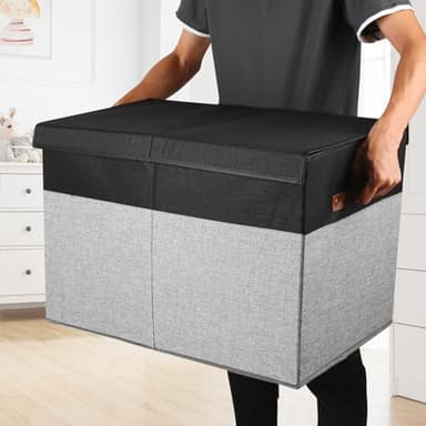 Gowee Large Toy Storage Box with Lid, Sturdy Toys Storage Chest Bin Organizer Basket with Dividers for Kids, Boys, Girls, Nursery, Closet, Bedroom, Playroom 25"x13" x16" (Black and Grey) - Image 6