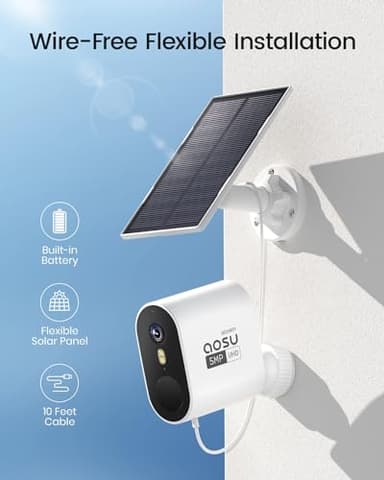 AOSU 3K/5MP Solar Security Cameras Outdoor Wireless, Ultra HD Video Home Security System 4-Cam Kit with 166° Ultra Wide Angle, Cam-to-Cam Sync, Color Night Vision, Spotlight & Siren, No Monthly Fees - Image 4