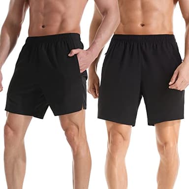 Gerlobal Men's 7" Athletic Running Shorts Lightweight Quick Dry Gym Workout Shorts with Zipper Pockets Black,Medium - Image 4