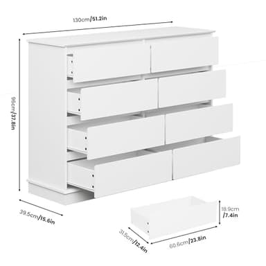 8 Drawer Dressers for Bedroom, Chest of Drawers with Deep Drawers, Large Double Dresser for Closet with Wide Top, Horizontal Wooden Dresser for Living Room, Hallway, Kids Room, White - Image 2
