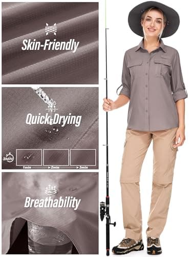 Toumett Women's UPF 50 Long Sleeve UV Sun Protection Safari Shirts Outdoor Quick Dry Fishing Hiking Travel Shirts(5071,Purple Grey,L) - Image 5