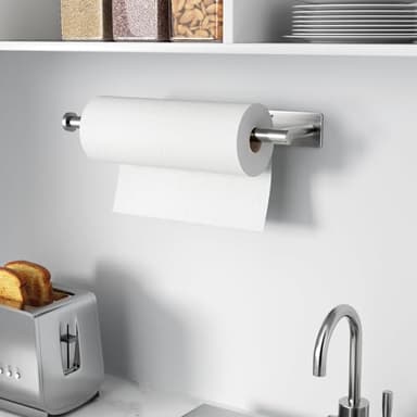 Paper Towel Holder - Self-Adhesive or Drilling, Brushed Nickel, Wall Mounted, SUS304 Stainless Steel Kitchen Roll Dispenser Under Cabinet - Image 7