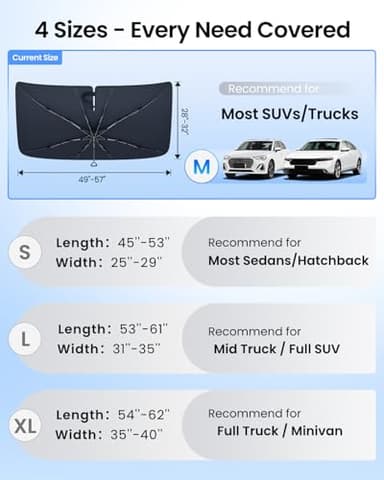 REEVAA 2025 Upgraded Car Windshield Sun Shade Umbrella [100% Sun Protection & Keep Cool] Protect Interior, 360° Flex Handle Sun Shield Sunshade, Medium (57''x32'') for Most SUV/Truck - Image 6