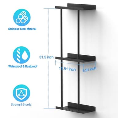Towel Rack for Bathroom, Wall Mounted Vertical Rolled Towel Storage Organizer Holder with Shelf, Holds Up 6 Large Bath Sheets, Black Large Size - Image 2