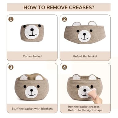 CherryNow Baby Basket for Nursery, Bear Gift Baskets for Kids, Baby Shower Basket with Handles, Small Cute Animal Baskets, Light Brown, 15.7" D x 10.5" H - Image 8