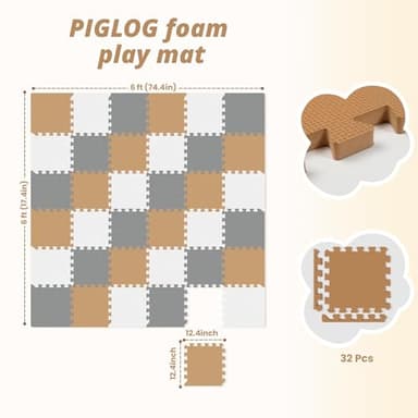 36Pcs Baby Play Mat for Floor, Foam Floor Tiles for Kids with Interlocking, Squares Foam Puzzle Carpet for Playroom,Crawling Rug for Babies 6-12 Months,Toddlers,11.8*11.8*0.6In Each,Grey White Brown - Image 2