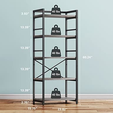 Denkee 5-Tier Bakers Rack for Kitchen with Storage, Industrial Microwave Stand Shelf, Coffee Bar for Small Spaces, Free Standing Kitchen Storage Shelf Rack, 23.62" L x 15.75" W x 60.24" H, Grey - Image 2