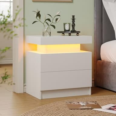 Cubehom White LED Nightstand Set of 2,Modern Night Stand Set 2,Multi-Color LED Light Strip,Slient Slide Drawer,Large Capacity Storage,Small Space Solution,Bedside Table for Bedroom,White - Image 5