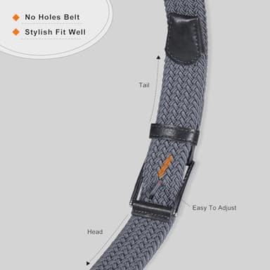 DENGFENGZHE Belt for Men, 1 3/8" Mens Gift Stretch Braided Web Belt Elastic for Casual Golf Jeans, 2 Pack (Black+Gray, 36" to 42" Waist Adjustable) - Image 6