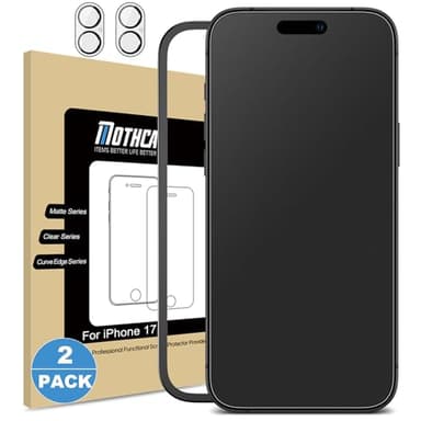 Mothca 2 Pack Matte Glass Screen Protector for iPhone 17 [6.3 inch] + 2 Pack Camera Lens Protector, Anti-Glare & Anti-Fingerprint Case Friendly Tempered Glass, Bubble Free, Smooth as Silk - Image 1