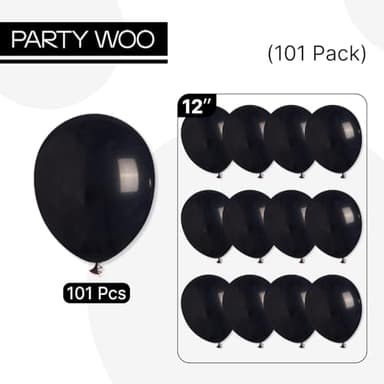 PartyWoo Black Balloons 101 pcs 12 Inch Matte Black Latex Helium Balloons for Graduation Halloween New Year Anniversary Birthday Retirement Party Decorations Black-Y18 - Image 6