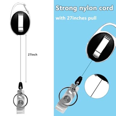 Diateklity 20 Pack Retractable Badge Holder with Carabiner Reel Clip, Badge Reel Bulk ID Card Key Holder with Ring, Heavy Duty Black Key Chain Extender for Office Work Employee - Image 2
