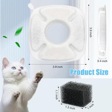 24 Pack Cat Water Fountain Replacement Filters, 12 Pcs Cats Fountain Filters & 12 Pcs Pre-Filter Sponges for 95oz/2.8L 135oz/4L 67oz/2L Automatic Pet Dog Fountain Water Dispenser - Image 3